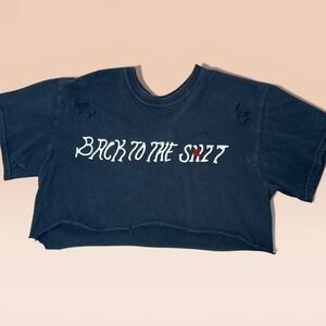 Crude Humor Chopped Crop Top Black Back To The Sh*t Distressed Raw Hem Goth S M